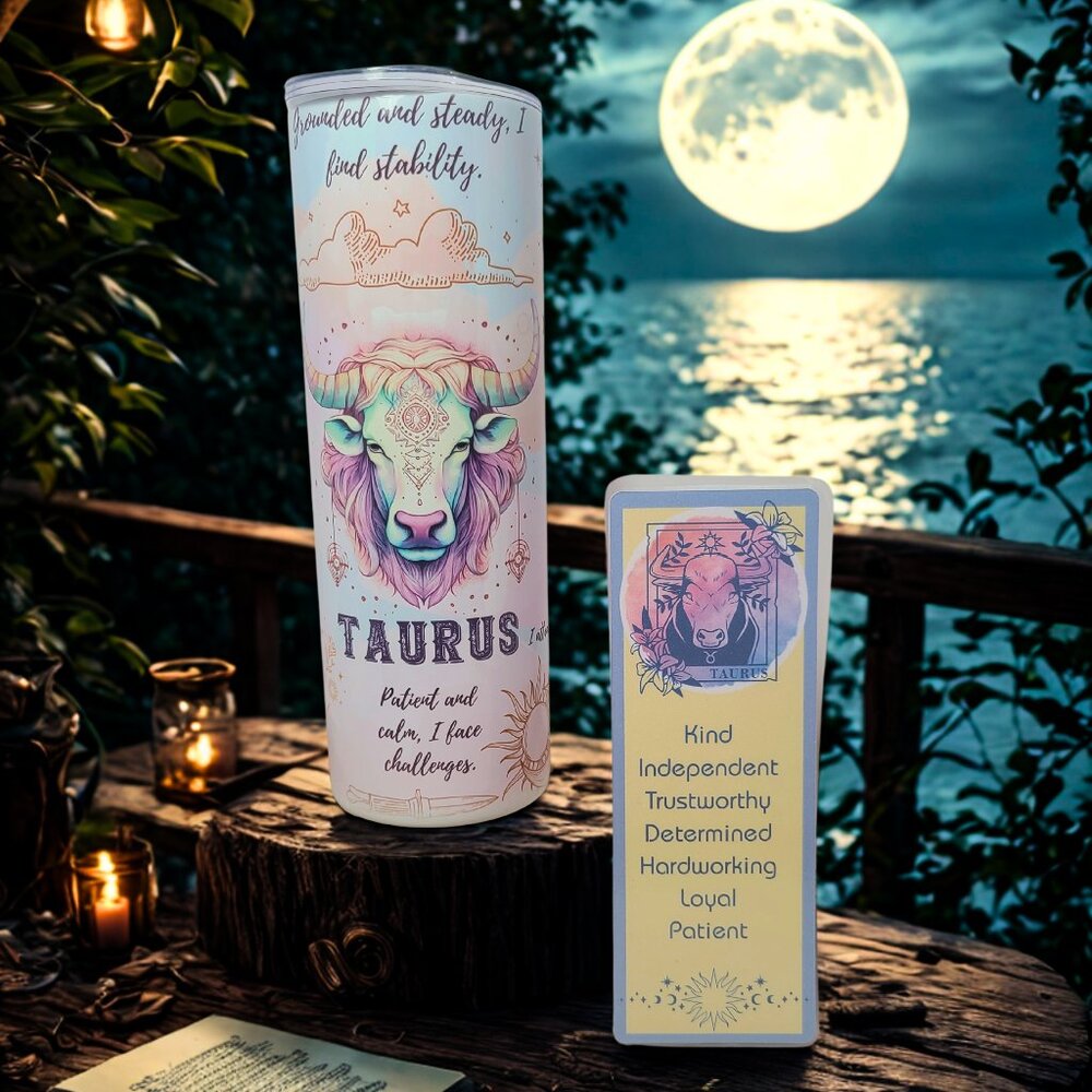 Taurus Zodiac 20 oz Tumbler & Bookmark Gift Bundle